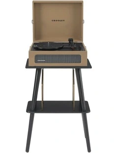Voyager Bluetooth Portable Turntable + Entertainment Stand Bundle in Tan