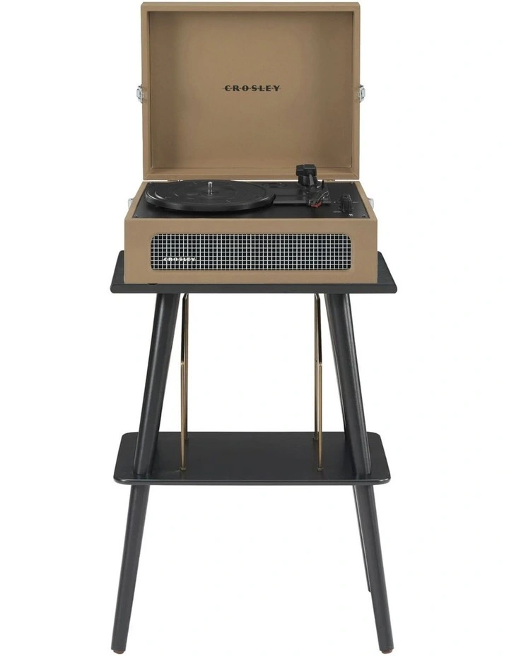 Voyager Bluetooth Portable Turntable + Entertainment Stand Bundle in Tan image 1