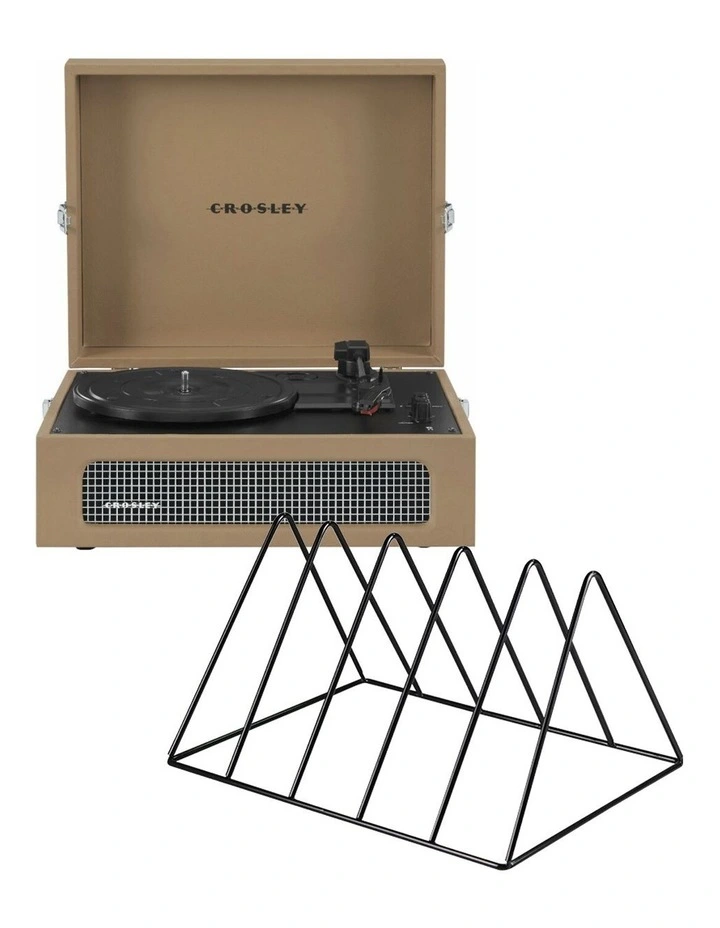 Voyager Bluetooth Portable Turntable + Gadhouse Vinyl Rack Bundle in Tan image 1