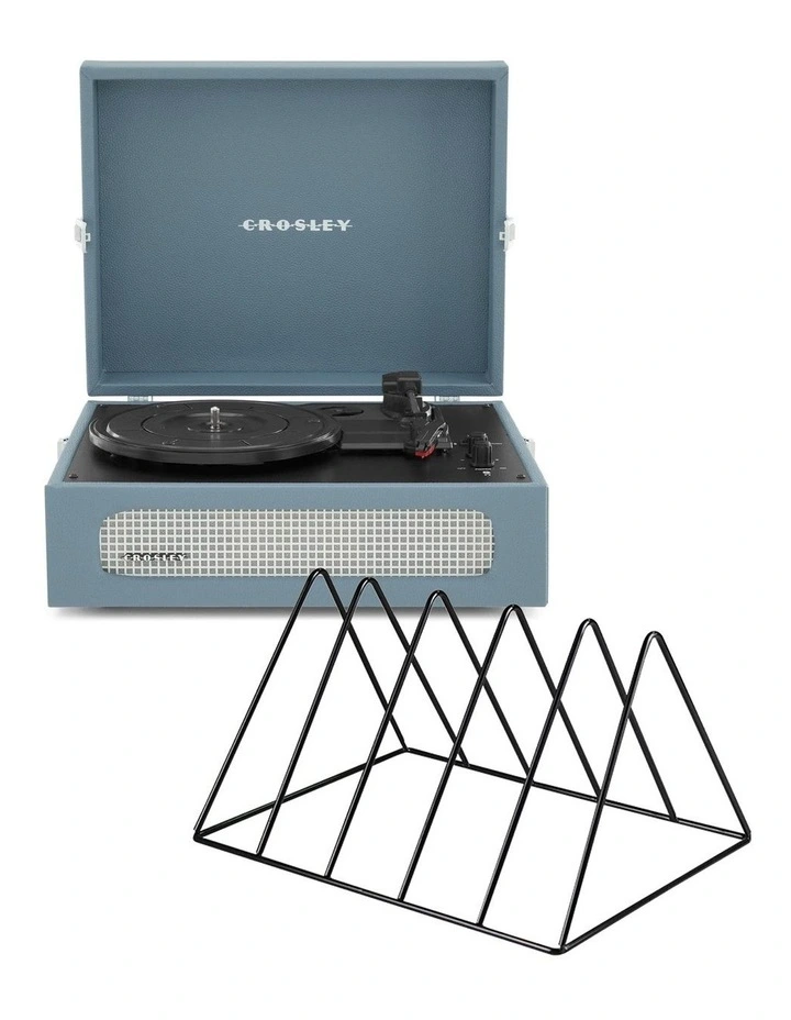 Voyager Bluetooth Portable Turntable + Gadhouse Vinyl Rack Bundle in Washed Blue image 1