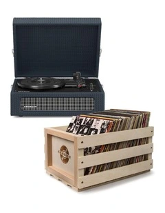 Bundled Record Storage Crate Voyager Bluetooth Portable Turntable