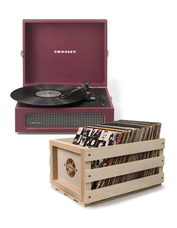 Bundled Record Storage Crate Voyager Bluetooth Portable Turntable image 1