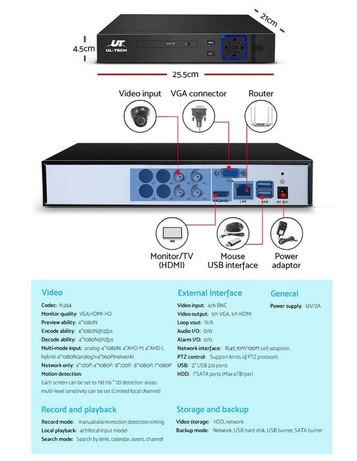 1080P Security System 4CH DVR With 4 CCTV Camera image 6