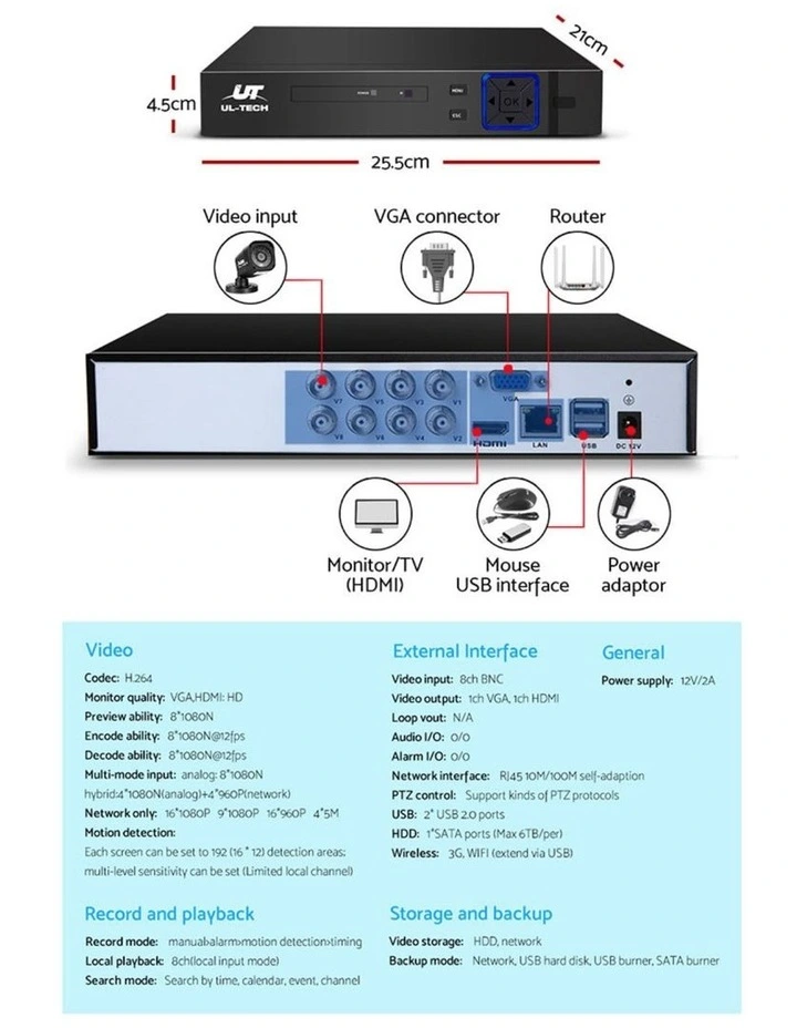 Security Camera System 8CH DVR With 1080P 8 CCTV Square Cameras image 6