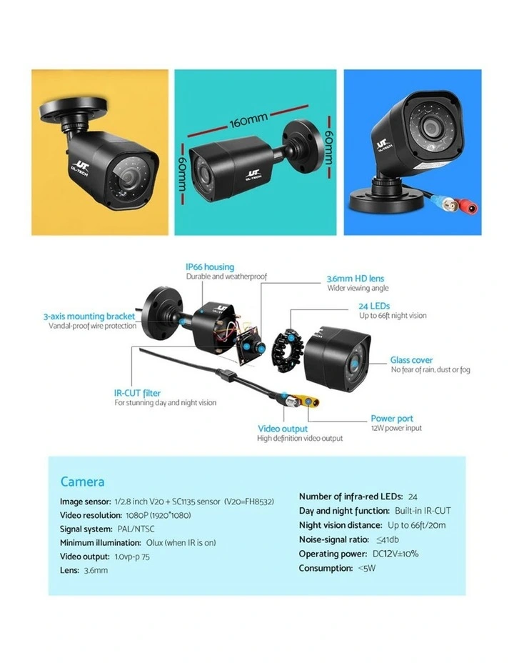 Security Camera System 8CH DVR With 1080P 8 CCTV Square Cameras image 7