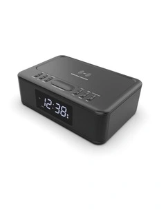2in1 Wireless Fast Charging Wireless Streaming/FM Radio Alarm Clock With Usb/Aux 10W in Black