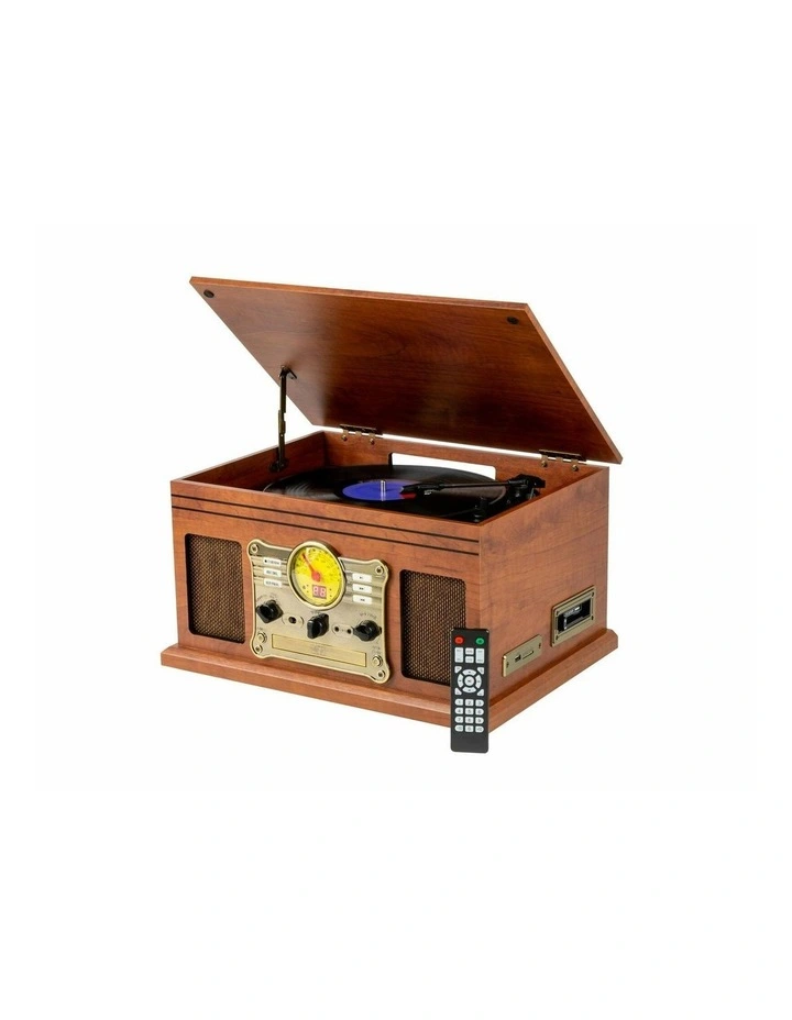 Vinyl, Turntable, Wireless Streaming + CD Player in 1 Retro Music Centre in Brown image 4