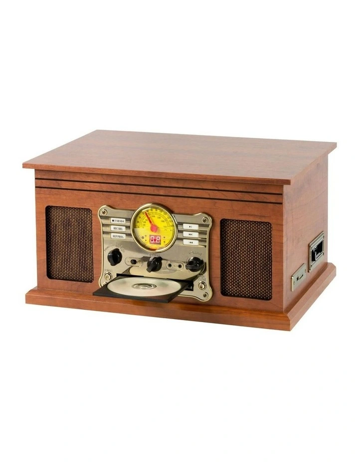 Vinyl, Turntable, Wireless Streaming + CD Player in 1 Retro Music Centre in Brown image 7