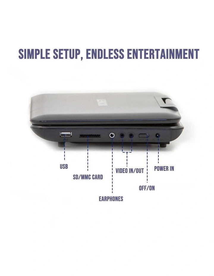 Portable With 270-Degrees Swivel-Screen & Rechargeable DVD Player 10.1Inch in Black image 3