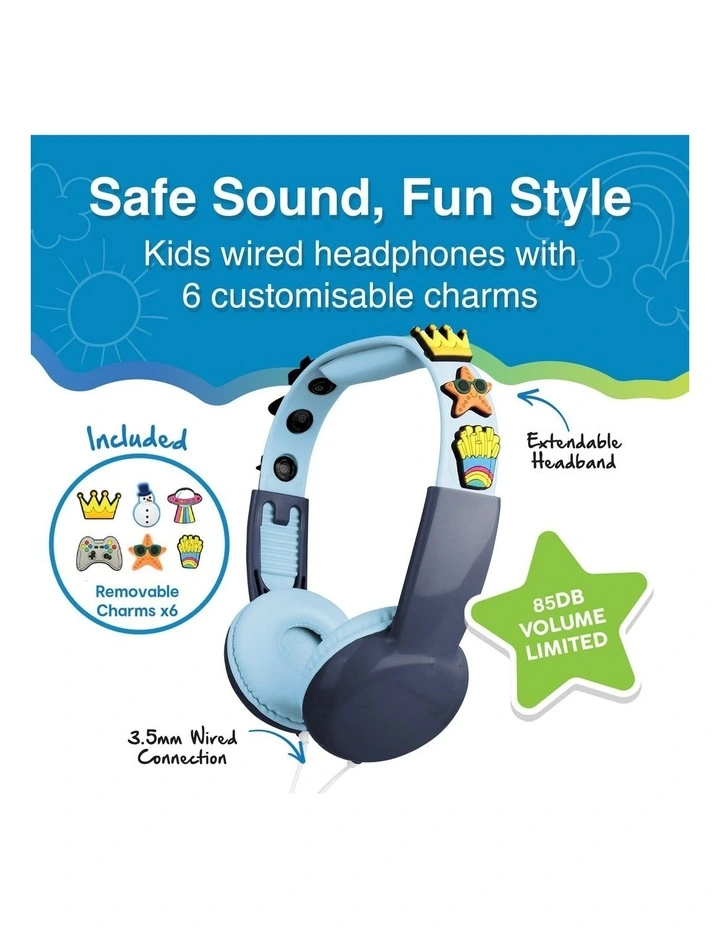Laser Kids Wired Headphones With Customisable Charms HP-KW26BL-001 image 2