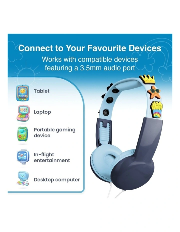 Laser Kids Wired Headphones With Customisable Charms HP-KW26BL-001 image 6