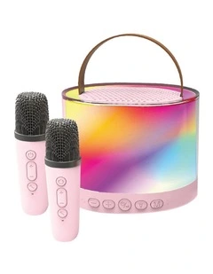 Laser Mini RGB Karaoke Speaker with Wireless Mics SP-KA30 Pink