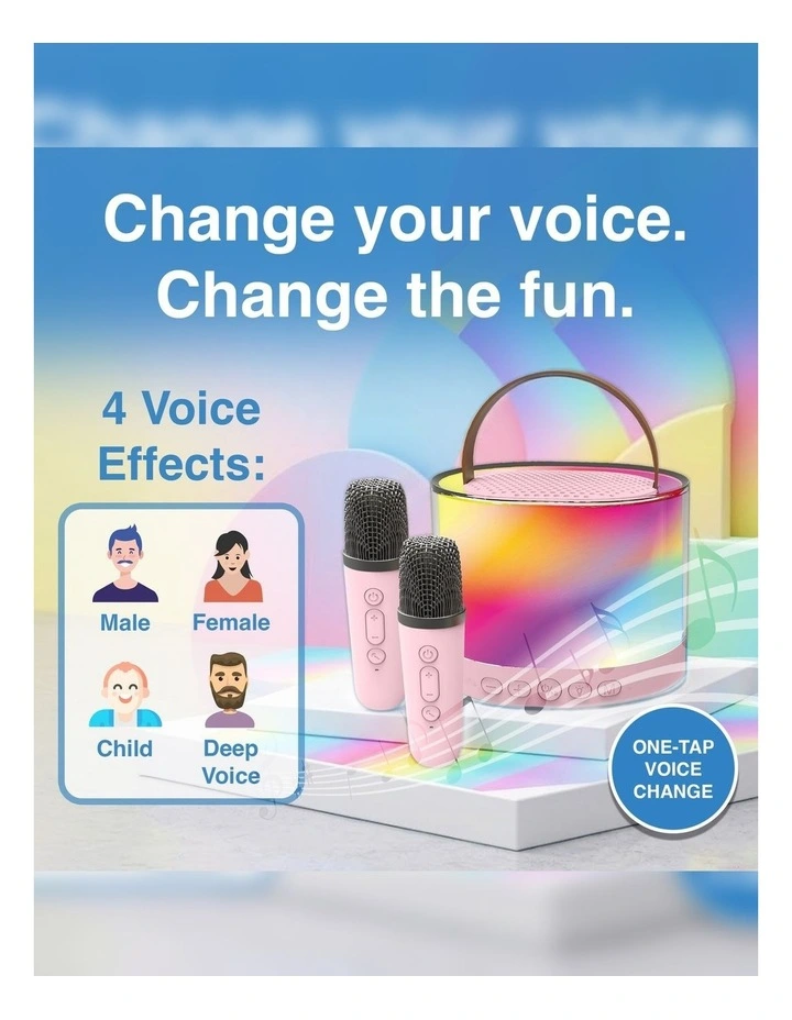 Laser Mini RGB Karaoke Speaker with Wireless Mics SP-KA30 Pink image 2