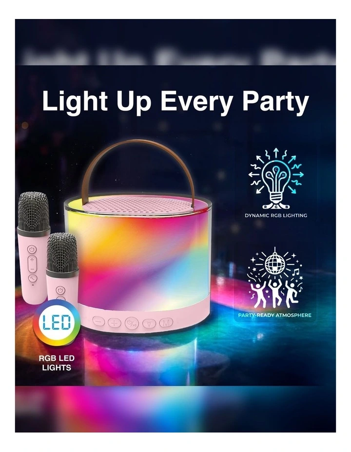 Laser Mini RGB Karaoke Speaker with Wireless Mics SP-KA30 Pink image 5