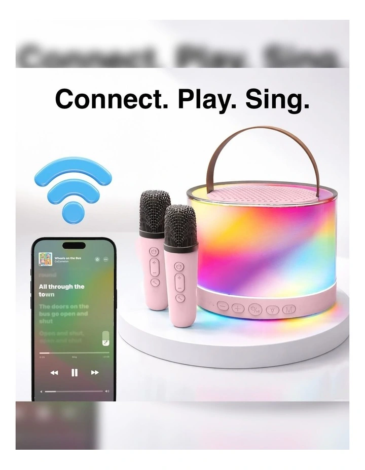 Laser Mini RGB Karaoke Speaker with Wireless Mics SP-KA30 Pink image 6