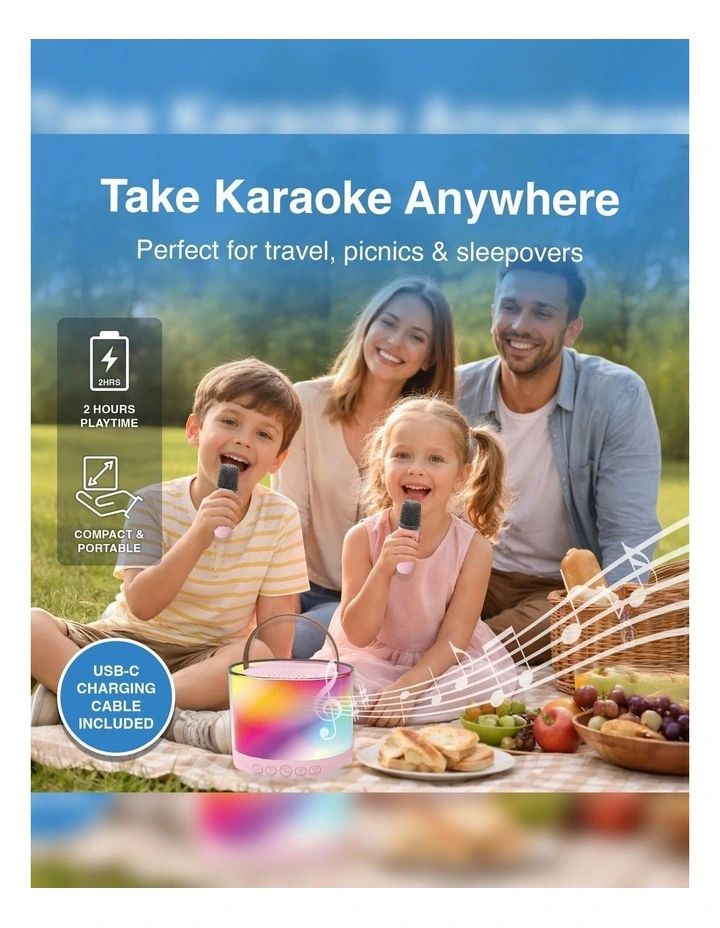 Laser Mini RGB Karaoke Speaker with Wireless Mics SP-KA30 Pink image 7