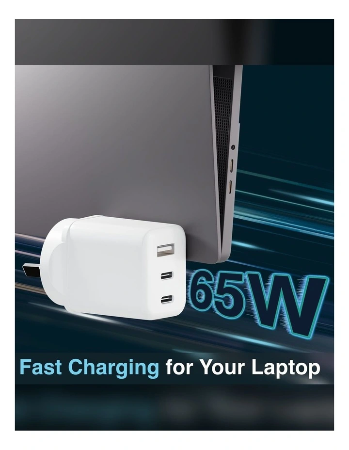Laser 65W GaN Fast Charger With 4 International Adaptors PW-65U1WH-785 image 6