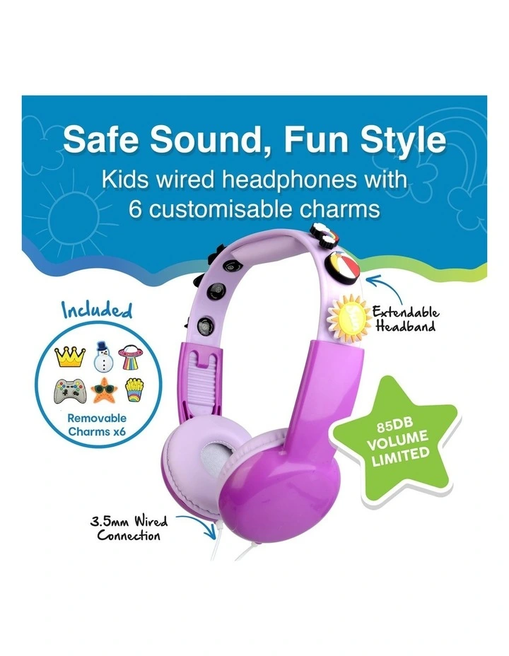 Laser Kids Wired Headphones With Customisable Charms HP-KW26PK-018 image 2