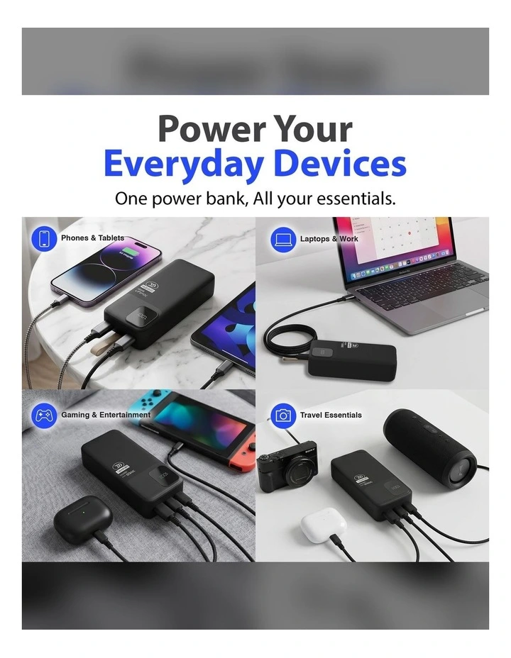 Laser 30000mAh LiFePO4 45W Power Bank with Built-In Cables PB-LP30BK-608 image 6