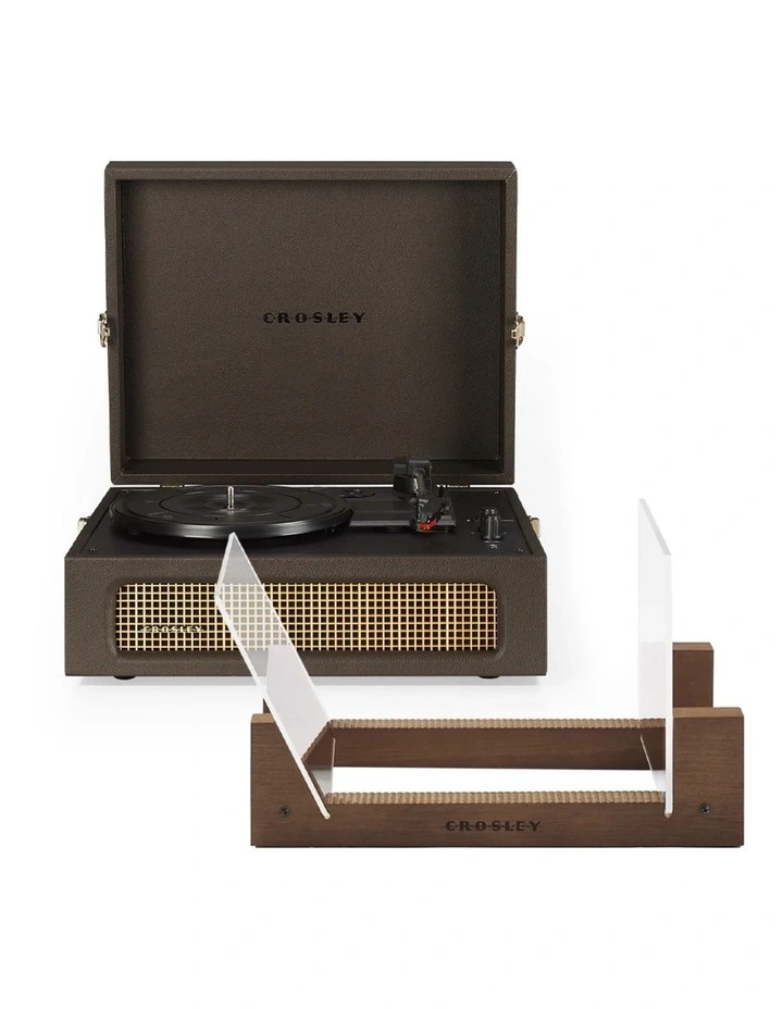 Voyager Bluetooth Portable Turntable - Cocoa Bundled Crosley Record Storage Display Stand image 1