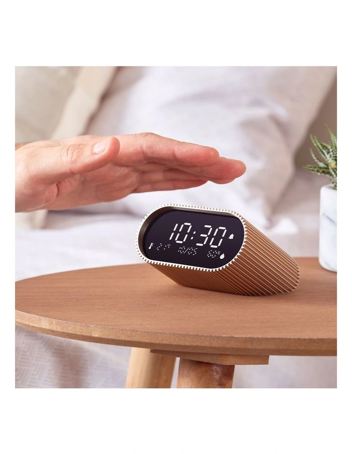 Lexon Ray Clock Lcd Alarm Clock With Temperature / Humidity Display - Gold image 4