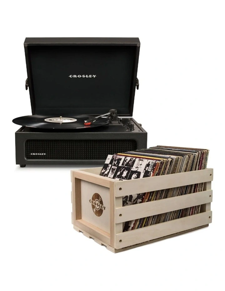 Crosley Voyager Black - Bluetooth Portable Turntable & Record Storage Crate image 1