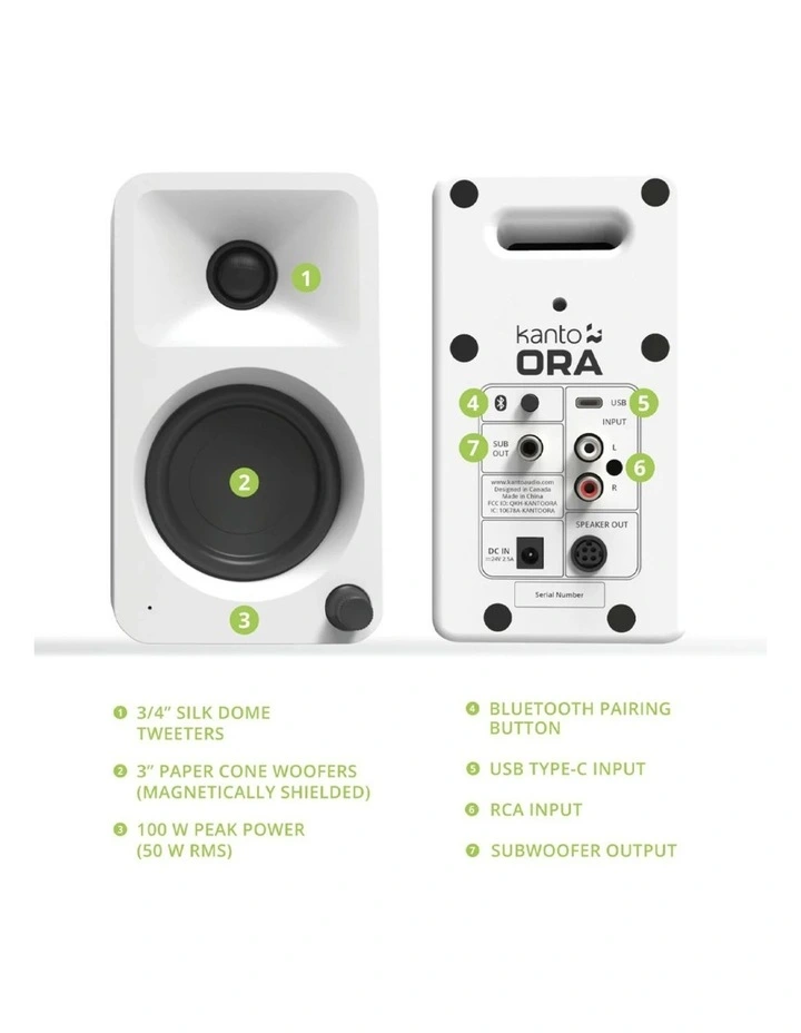 Kanto ORA4 140W Powered Reference Speakers with USB-C Input and Bluetooth - White, Pair image 2