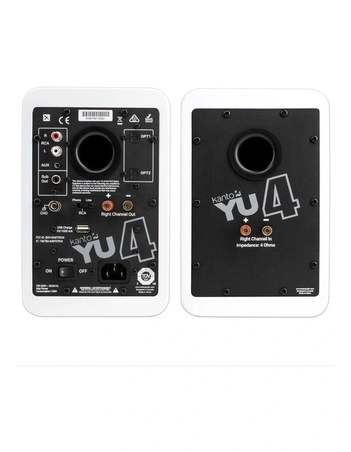 Kanto YU4 140W Powered Bookshelf Speakers with Bluetooth and Phono Preamp - Pair, Matte White image 4