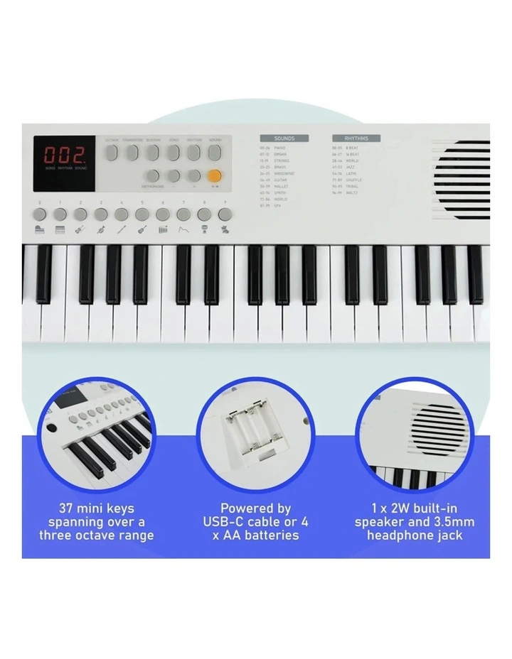 Axus Mini Keyboard 37 Key Keyboard - White image 2