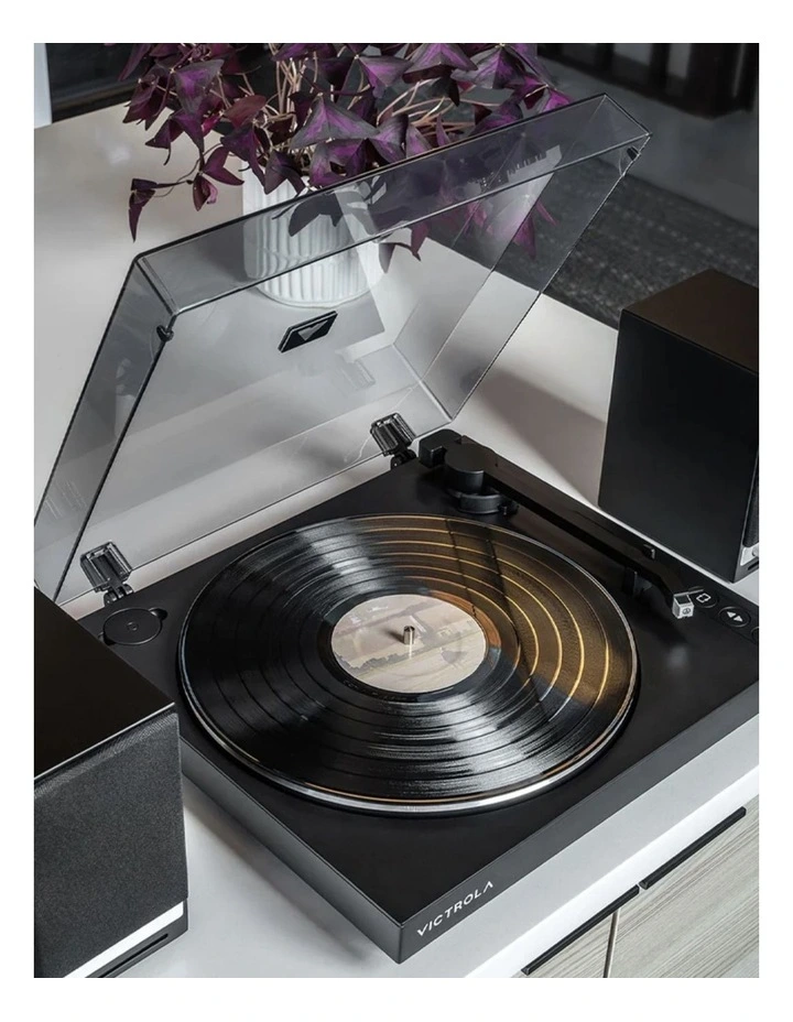 Victrola Automatic Turntable   Victrola Tempo Bookshelf Speakers Bundle - Black image 2
