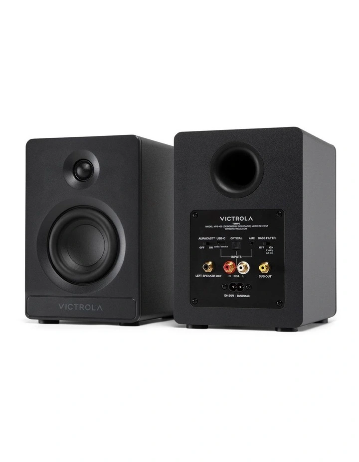 Victrola Automatic Turntable   Victrola Tempo Bookshelf Speakers Bundle - Black image 4