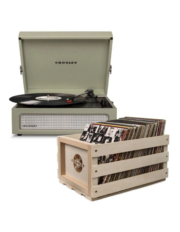 Crosley Voyager Sage - Bluetooth Portable Turntable & Record Storage Crate image 1