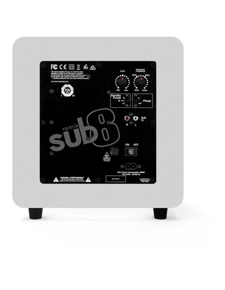 Kanto SUB8 300W 8 Sealed Powered Subwoofer, Matte White image 5