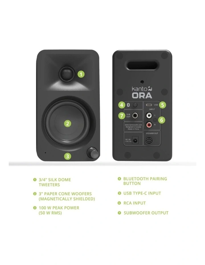 Kanto ORA 100W Powered Reference Desktop Computer Speakers with Bluetooth 5.0 Black image 6
