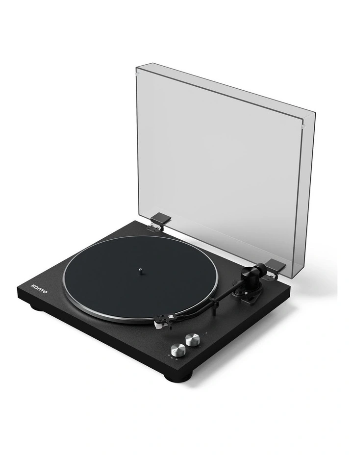 Kanto OBI3 Turntable - Matte Black with Kanto ORA 100W Powered Speakers - Black Bundle image 2