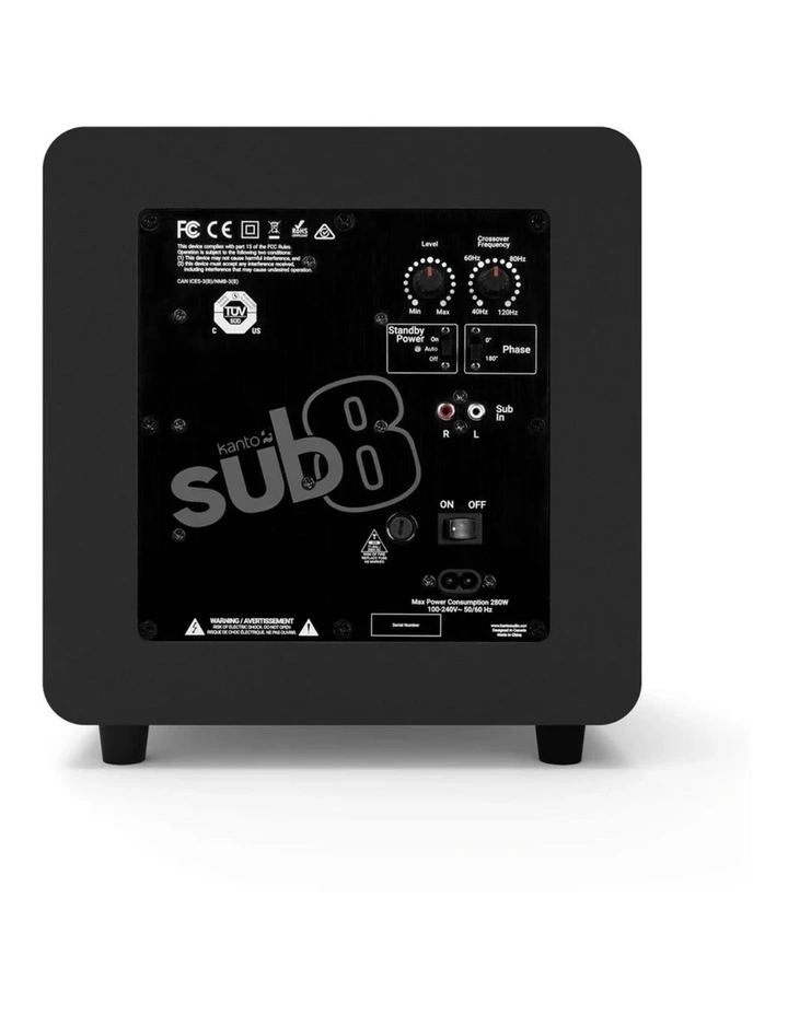 Kanto SUB8 300W 8 Sealed Powered Subwoofer, Matte Black image 5
