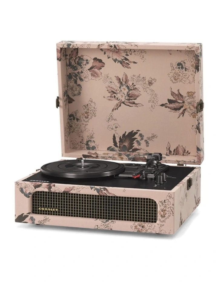 Crosley Voyager Bluetooth Portable Turntable Entertainment Stand Bundle - Floral image 3