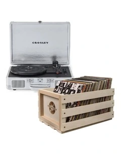Crosley Cruiser Bluetooth Portable Turntable - Silver   Bundled Crosley Record Storage Crate