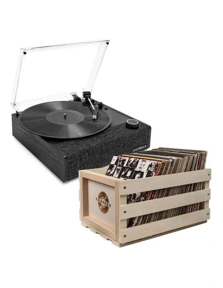 Victrola Eastwood II Turntable - Black Bundled Record Storage Crate image 1