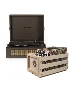 Crosley Voyager Bluetooth Portable Turntable - Cocoa   Bundled Record Storage Crate