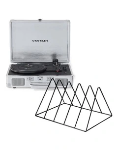 Crosley Cruiser Bluetooth Portable Turntable - Silver   Gadhouse Vinyl Rack Bundle - Black