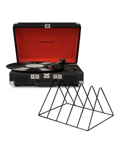 Crosley Cruiser Bluetooth Portable Turntable - Black   Gadhouse Vinyl Rack Bundle - Black
