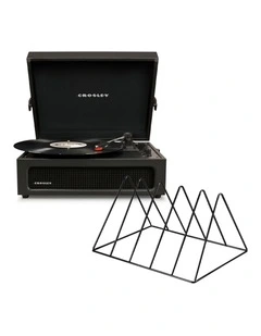 Crosley Voyager Bluetooth Portable Turntable - Black   Gadhouse Vinyl Rack Bundle - Black
