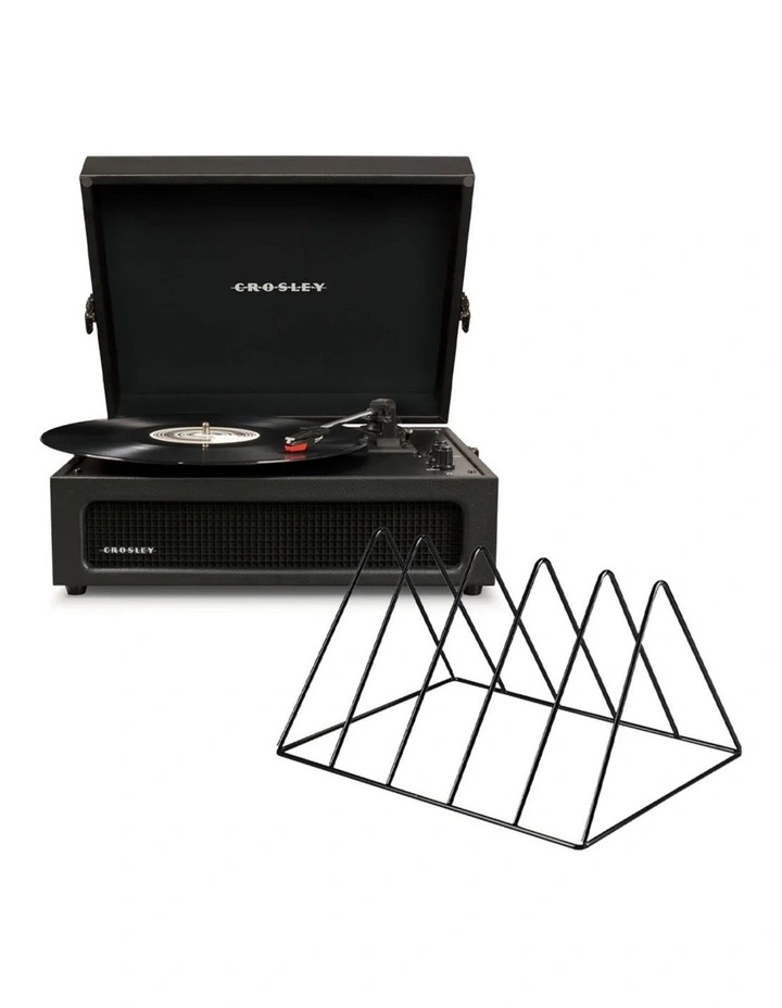 Crosley Voyager Bluetooth Portable Turntable - Black Gadhouse Vinyl Rack Bundle - Black image 1