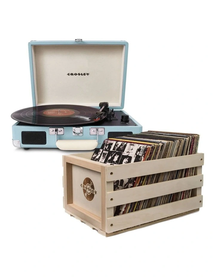 Crosley Cruiser Bluetooth Portable Turntable - Turquoise Bundled Crosley Record Storage Crate image 1
