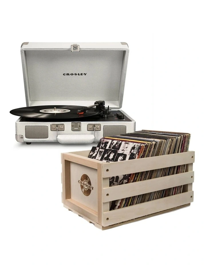 Crosley Cruiser Bluetooth Portable Turntable - White Sands Bundled Crosley Record Storage Crate image 1