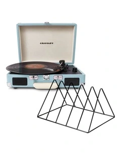 Crosley Cruiser Bluetooth Portable Turntable - Turquoise   Gadhouse Vinyl Rack Bundle - Black
