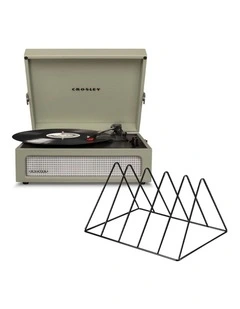 Crosley Voyager Bluetooth Portable Turntable - Sage   Gadhouse Vinyl Rack Bundle - Black