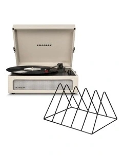 Crosley Voyager Bluetooth Portable Turntable - Dune   Gadhouse Vinyl Rack Bundle - Black