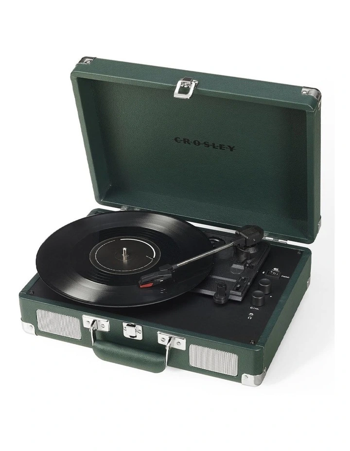 Crosley Cruiser Bluetooth Portable Turntable - Emerald Green Bundled Crosley Record Storage Crate image 3